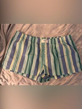 American Eagle Outfitters Striped Lounge Shorts - Blue, Green & Yellow